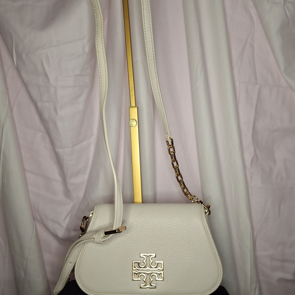 Tory Burch White and Gold Crossbody Bag with Chain Detail